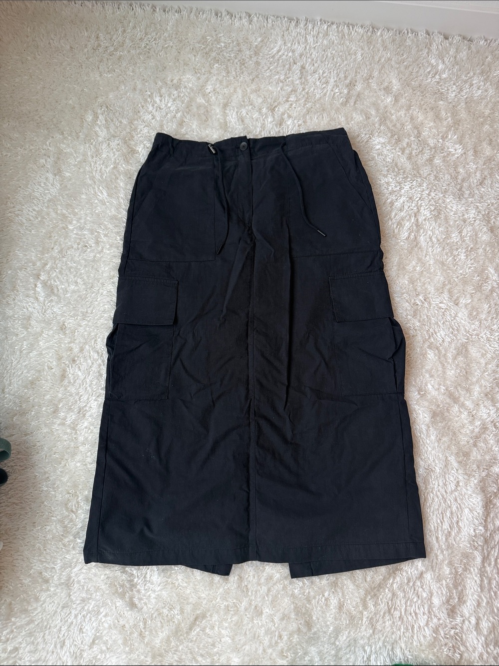OAK + FORT Black Cargo Midi Skirt
